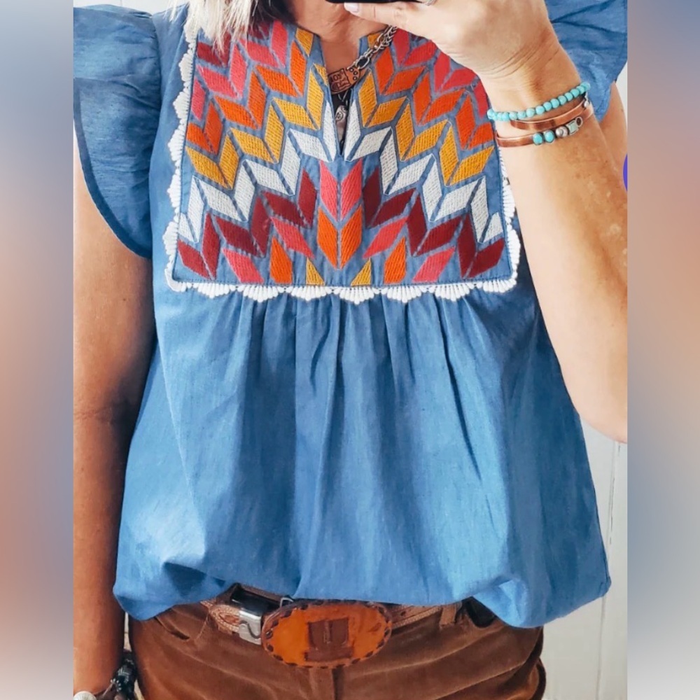THML Blue Top with Colorful Embroidery - Picture 8 of 9